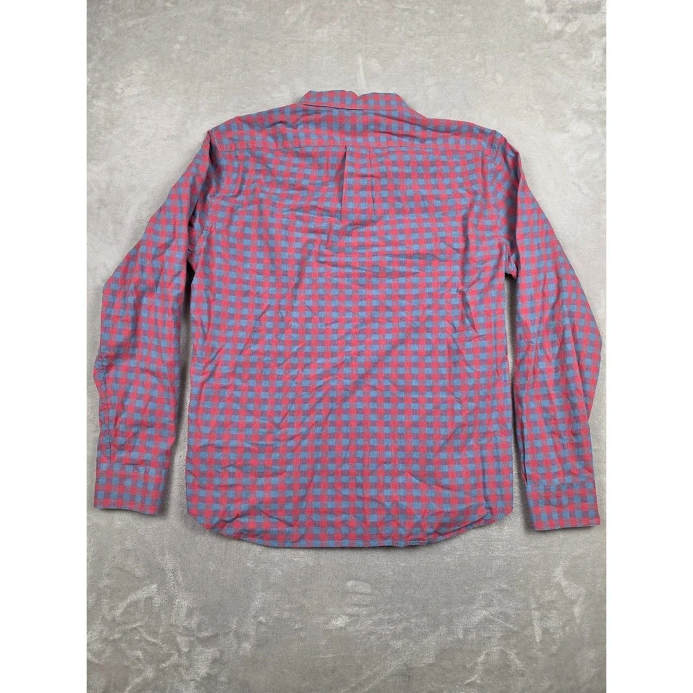 J. Crew Button Down Shirt Mens L Red Blue Gingham Slim Untucked Secret Wash
